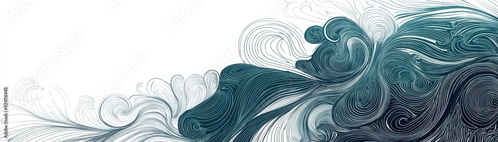 Poster abstract teal and white swirling patterns. fluid, artistic design with intricate details and calming