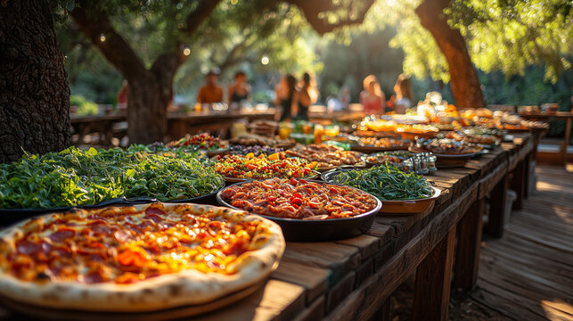 Pour un d&icirc;ner italien parfait : pizza fra&icirc;chement pr&eacute;par&eacute;e avec mozzarella, tomates, viande et l&eacute;gumes, servie dans un bistro avec une touche de poivre.
