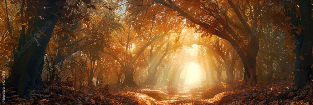 Poster magical autumn scenery featuring a tunnel of trees