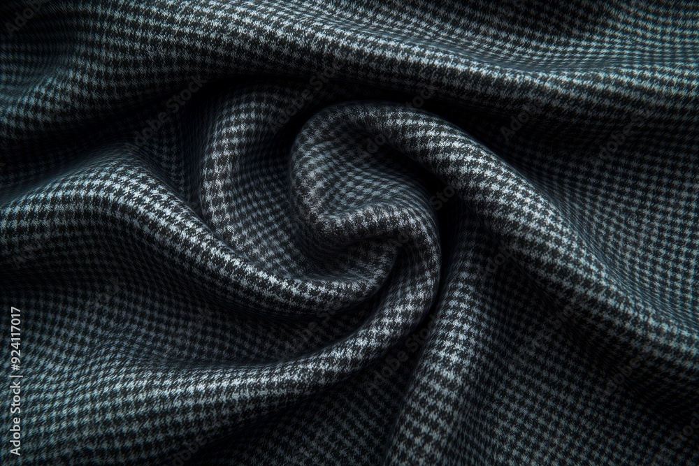 Poster textured gray houndstooth fabric close-up showcasing intricate patterns and soft draping in natural 