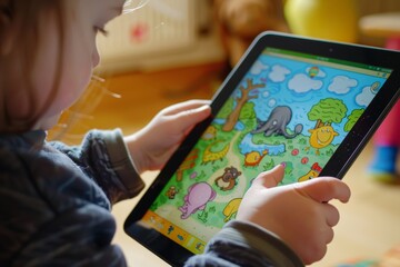 Educational App for Children Featuring Interactive Animal Learning Games and Colorful Illustrations on Tablet