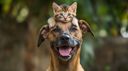 Obraz premium Happy Dog and Cat Duo