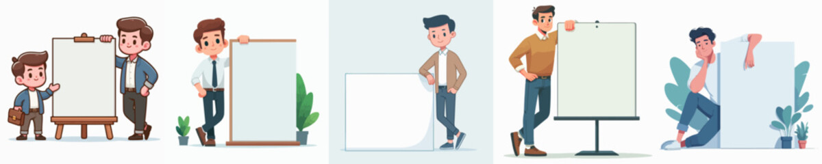 vector set of a people leaning on an empty poster