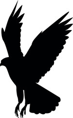 Vector graphic of eagle icon. Eagle logo. Line drawing. Eagle silhouette isolated on white, Hawks flying silhouette