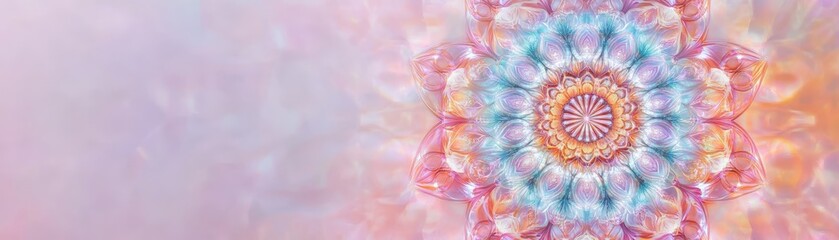 Colorful kaleidoscope pattern with pastel hues and intricate design, perfect for dreamlike backgrounds and artistic projects.