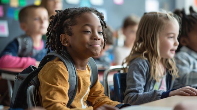 Diverse Children Engaged in Learning in Inclusive Classroom with Adaptive Tools and Supportive Teacher