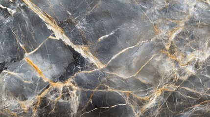 Elegant close-up of a polished marble texture in gray and gold tones, highlighting its intricate veins and luxurious pattern.