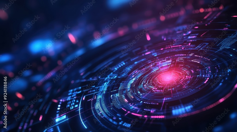 Poster futuristic digital technology representation with bright lights and intricate circuit patterns. perf