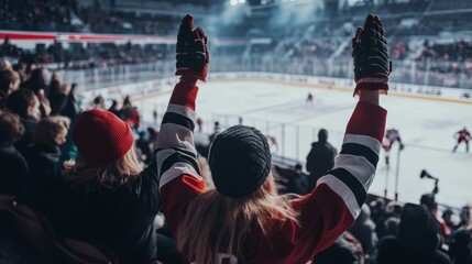 Excited Hockey Fans Cheering at a Game