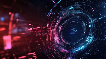Obraz premium High-tech digital interface background with circular and linear elements in vivid blue and red colors, perfect for futuristic concepts.