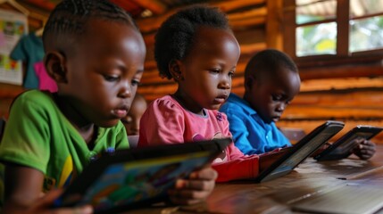 Children Using Tablets in Classroom - Interactive Educational Technology for Young Learners