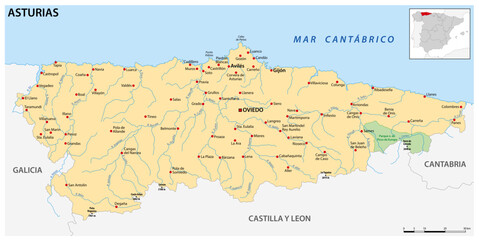 Obraz premium Map of the Spanish autonomous community of Asturias