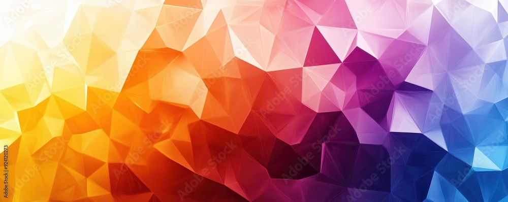 Poster vibrant low-poly geometric background with gradient colors transitioning from orange to blue, perfec