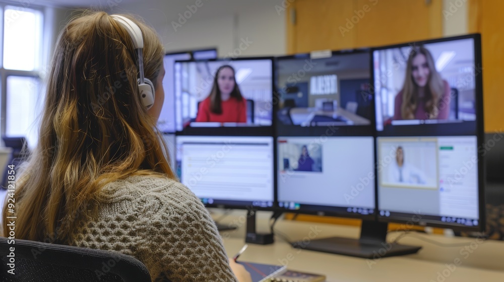 Aufkleber university student collaborative video conference session with shared documents and notes