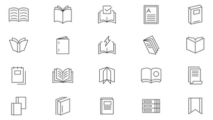 Book line icon collection. School, education, various books, literature, dictionary, audiobook, learning, library and e book icons set. UI outline icon pack