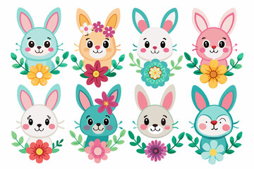 bunny sublimation designs in various styles with flowers vector