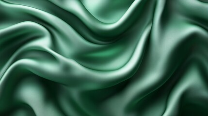 Obraz premium Soft green silk fabric draping elegantly with gentle waves and folds
