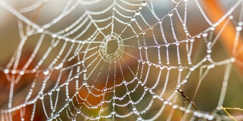Naklejka premium Close up image of spider web with water droplets