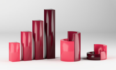 3d red and pink pie chart graph