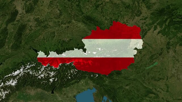  Zoom from Earth to Austria. (Country Flag) World map animation with highlighted borders of countries. Images from NASA