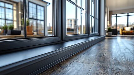 Aluminum profile frames double glazing on construction. PVC metal silver color windows and doors detail cross section. 3D illustration. aluminium protruded profile for windows and doors