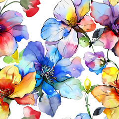 Seamless design. Colorful abstract flowers bouquet on a cream color background.