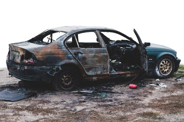 burned and wrecked car aftermath