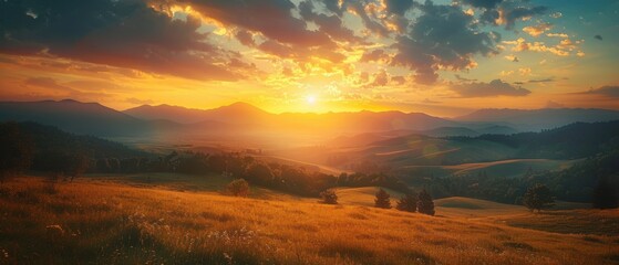 Obraz premium Serene Morning Sky with Golden Sunrise Illuminating Landscape