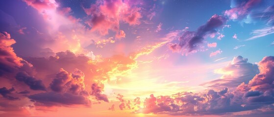 Majestic Sunset Sky in - Stunning Twilight Landscape with Orange, Pink, and Purple Hues and Clouds