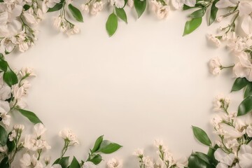 Elegant floral border with vibrant flowers lush greenery on light background. Ideal for decorative designs wedding invitations or romantic designs valentines day, mother's day, women's day