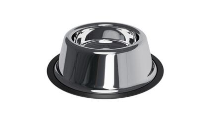 Empty metal plate or bowl for pets isolated on transparent and white background. Pets concept. 3D render