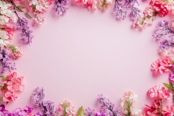 Elegant floral border with vibrant flowers lush greenery on light background. Ideal for decorative designs wedding invitations or romantic designs valentines day, mother's day, women's day