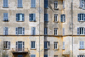 Obraz premium Old style windows. House in Bastia, Corsica, France