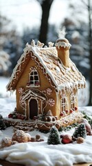 Naklejka premium Festive Christmas Gingerbread House: An Abstract Artistic Take on the Season's Iconic Holiday Ambiance.