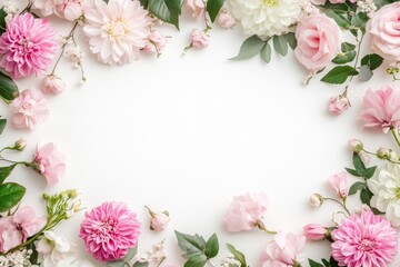Elegant floral border with vibrant flowers lush greenery on light background. Ideal for decorative designs wedding invitations or romantic designs valentines day, mother's day, women's day