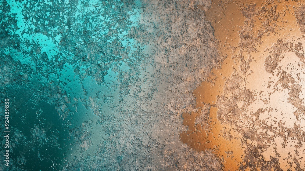 Poster rough textured wall with blue and gold paint blending together, creating an abstract gradient backgr