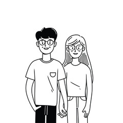 Simple line drawing of a couple holding hands, minimalistic style.
