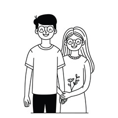 Simple line drawing of a couple holding hands, minimalistic style.
