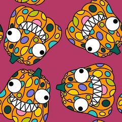 Halloween pumpkins seamless monsters pattern for wrapping paper and fabric