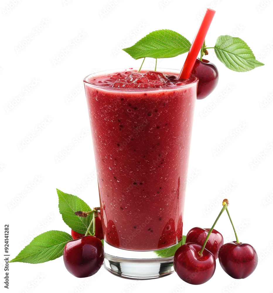 Wall mural png refreshing cherry smoothie with straw