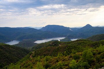 Naklejka premium Landscape photo with amazing green hills and remote lakes, Turkey wilderness