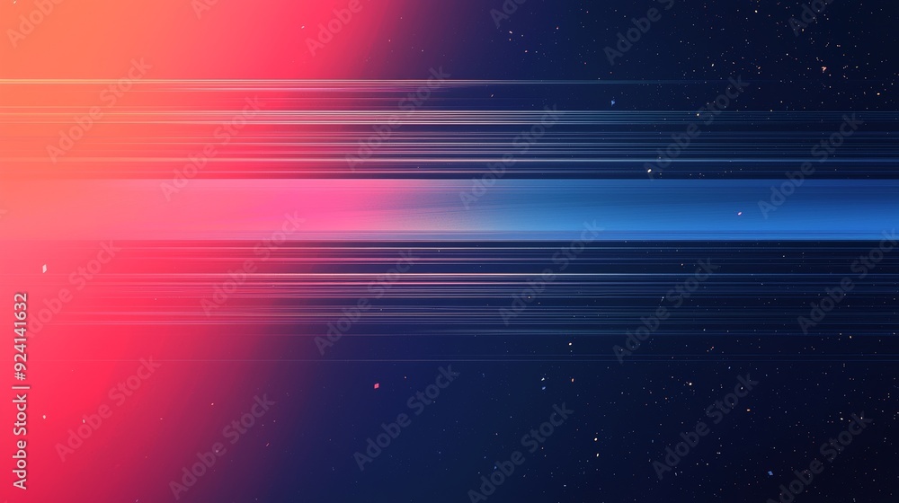 Poster Light trails are glowing on a gradient background blending red and blue, creating an abstract composition with a sense of speed