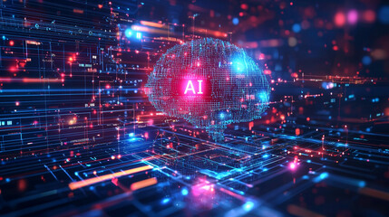 Futuristic AI Concept: Artificial Brain and Cybernetic Technology in Vector Design.