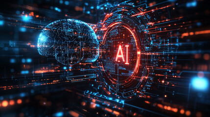 Obraz premium Futuristic AI Concept: Artificial Brain and Cybernetic Technology in Vector Design.