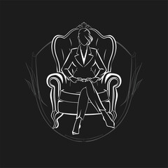 Elegant line art of a seated figure in a classic chair.
