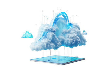 cloud computing on tablet, Computer system resources and data storage, Cloud service technologies concept.