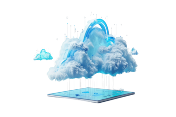 cloud computing on tablet, Computer system resources and data storage, Cloud service technologies concept.