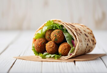 Falafel Wrap with Lettuce and Red Onions on Brown Paper