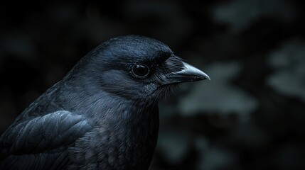 Fototapeta premium A black bird with black head, body, wings, and a white beak in close-up