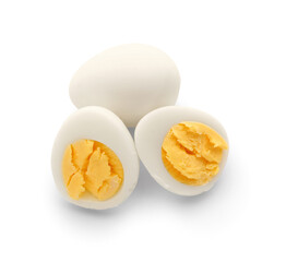 Boiled quail eggs on white background